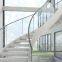 Arc / curved staircase with blue glass steps stainless steel stringer glass stair