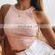 2021 Hot Custom Logo, Summer Lady White Black Ribbed Crop Tank Top Women/