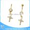 Crystals Cross Dangle Belly Ring Golden Body Jewelry Banana Bar Jewelry