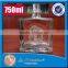 Food grade square 750ml sand blasted glass vodka fancy bottles