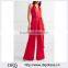 Wholesale Women Apparel Satin-crepe Halterneck Wide-leg Red-color Jumpsuits(DQE0166J)