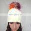 Myfur Elegant Women White Color Wool Blend Hat and Cap with Fur Ball Top