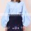 Your Fashion Cotton V-neck Women Shirts With Balloon Sleeves (17030101)