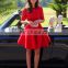 Red Gorgeous Sweet Party Dress 1/2 Sleeve A Line Mini Hollow Ruffles Lace Prom Dress