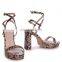 New stylish latest snake print high heels platform design crossover double strap ladies sandals shoes(sandalias mujer)