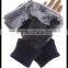 Ladies fingerless rabbit fur genuine leather gloves with knitted cuff