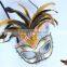 Gold Feather Mardi Gras Masquerade Birthday Party Mask With Cock Feather Mask