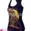 Black summer printing mechanical owl on the moon background tank tops for women