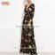 Long Sleeve Black V Neck Florals Wrap Maxi Dress Sexy Slit Maxi Dress Summer