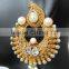Gold plated DANGLER WHITE PEARL CHAND BALI earrings
