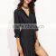 Black Self Tie High Low Curved Hem Shirt Dress Long Sleeve Casual Split Hem Belted Suede Shirt Dress
