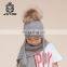 Fashion Design Beanie Kids Scarf With Real Raccoon Fur Pom-pom Knit Hat And Scarf For Kids