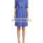 2015 New Arrival Women Designer Stylish Midi Plain Blue Half Sleeve OL Office Dress With Belt