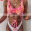 Sexy Bow-Knot Bikinis Ladies One Piece Swimsuit Stitching Chain Belt Solid Swimwear U-neck Hollow Monokinis 2021 Vogue Biquines