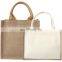 Manufacture Natural Eco Friendly Custom Logo Printed Reusable Burlap Shopping Handbag Tote Jute Canvas Bag With Leather Handle