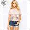 ladies t-shirt with floral cutwork embroidery hem for distributor