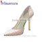 White leather side cut pointed toe ladies high heels