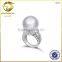 freshwater round pearl bead with cz paved silver pearl ring designs for women