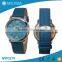 high quality leather band blue strap case stainless steel wristwatch