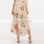 New Arrival Fashion Design Lining Asymmetrical Hem Women Elegant High Waist Floral Printed Maxi Skirt