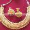 GOLD PLATED TEMPLE DESIGN necklace JHUMKA EARRING set