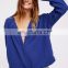 Women deep V-neckline with button closures placket crinkly and soft cotton pullover blouses