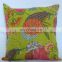 16" Indian floral Printed Home Decorative Traditional Kantha Cushion Pillow Cover Handmade Embroidery Work Throw Light Green