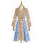 Lapel Collar long Sleeve Striped Split high waist Loose Windbreaker Women