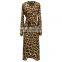 LAITE D2125 women autumn casual dresses ladies leopard printed dresses with belt women plus size dresses