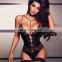 Patchwork Spaghetti Strap Fashion Fancy Adult V Neck Sexy Women Ladies Thong Body Suits Tops Black Mesh Lace Lingerie Bodysuit