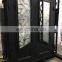 flat top modern villa main metal designs unique scrolls model tempered glass double swing water proof iron exterior front door