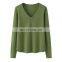 China Manufacturer's Casual Loose Pullover Women Winter Fashion V-Neck Cashmere Sweater 100% Knitted Solid Pattern Front Autumn