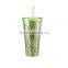 Double wall plastic straw mug with paper instert