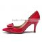 Pointed Toe Women Heels! Genuine Leather Bow Pump Shoes Woman Heels! Stiletto Heels Lady Shoes