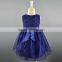 ODM blue embroidered baby girls dresses with flower pattrn for 9/12/18/24/36 months