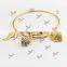 High quality antique brass adjustable wire bangles with small charms