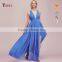 Plain dye blue tunic skirt elegant backless sleeveless evening dress