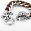mens braided stainless steel skull charms leather bracelet brown