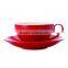 Red White Color Glazed Ceramic Stoneware Coffee Tea Cups and Saucers Sets