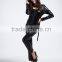 High quality black latex zipper front long romper sex sexy catwoman costume lingerie with tail