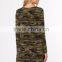 New Design Custom Made Army Green Camouflage Print Tee Dress Polyester Spandex Roll Sleeve A Line Dress