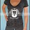 Sexy Womens Deep V Neck Burnout Tees Motivational Workout Apparel Gym Tee Shirt Grey Printed Fitness T Shirt