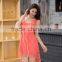 2016 U neck sleeveless midi stretchy red lace dress