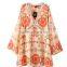 F20011A TRUMPET SLEEVE PRINTED BEACH DRESS WOMEN LACE DRESS