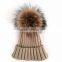 Myfur Unisex Couple Warm Wool Hat with Real Raccoon Fur Pom Pom