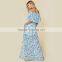 Peony blue floral mumu dresses 2018 womans off shoulder maxi dress