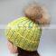 Custom ladies winter hat with fur pom pom