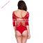 New Arrival see through long sleeve womens teddy lingerie
