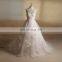 Intellectuality High Collar Lace Beads Sequin Flowers Tiered Long Train Wedding Gown