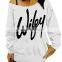 Wholesale Wifey Off The Shoulder Oversized Wide Neck Slouchy Sweatshirt